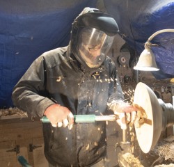John Sprung at the lathe
